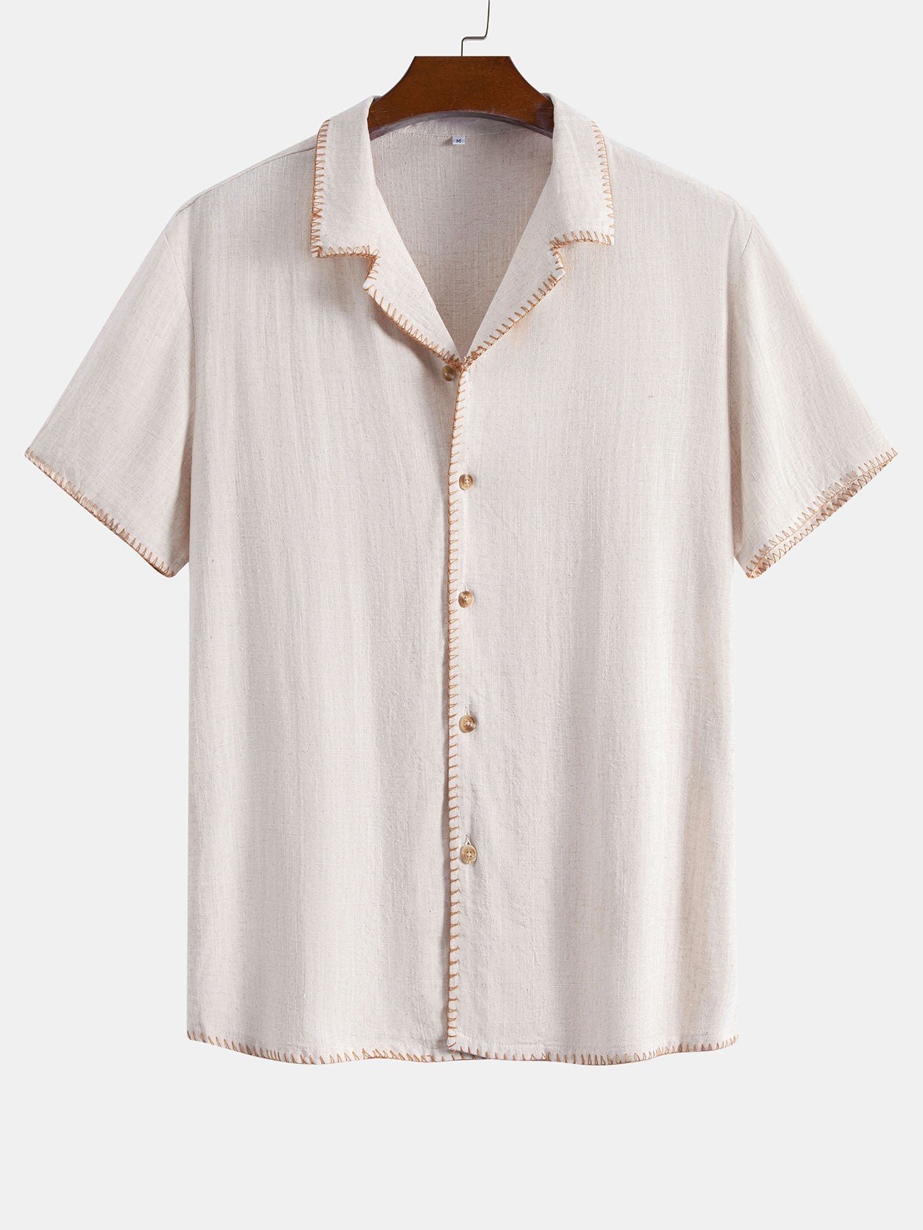 Contrast Stitching Linen Rayon Blend Cuban Shirt