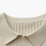 Open-Neck Ribbed Knit Polo