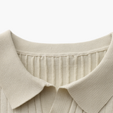 Open-Neck Ribbed Knit Polo