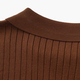 Open-Neck Ribbed Knit Polo