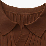 Open-Neck Ribbed Knit Polo