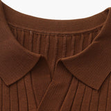 Open-Neck Ribbed Knit Polo