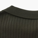 Open-Neck Ribbed Knit Polo