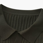 Open-Neck Ribbed Knit Polo
