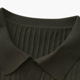 Open-Neck Ribbed Knit Polo