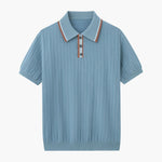 Herringbone Texture Knit Polo with Contrast Details