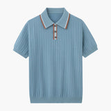 Herringbone Texture Knit Polo with Contrast Details