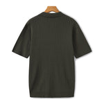 Open-Neck Ribbed Knit Polo