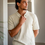Open-Neck Ribbed Knit Polo