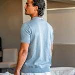 Herringbone Texture Knit Polo with Contrast Details
