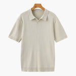 Open-Neck Ribbed Knit Polo