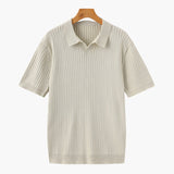 Open-Neck Ribbed Knit Polo