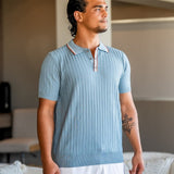 Herringbone Texture Knit Polo with Contrast Details
