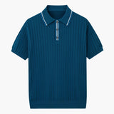 Herringbone Texture Knit Polo with Contrast Details
