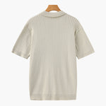 Open-Neck Ribbed Knit Polo