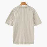 Open-Neck Ribbed Knit Polo