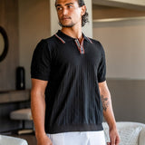 Herringbone Texture Knit Polo with Contrast Details