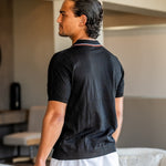 Herringbone Texture Knit Polo with Contrast Details