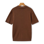 Open-Neck Ribbed Knit Polo