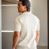 Open-Neck Ribbed Knit Polo