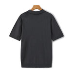 Open-Neck Ribbed Knit Polo