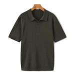 Open-Neck Ribbed Knit Polo