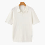 Open-Neck Ribbed Knit Polo