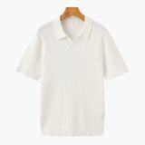 Open-Neck Ribbed Knit Polo