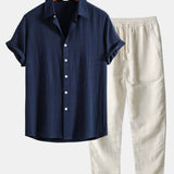 Men's Shirt & Trousers | Short Sleeve Shirt & Drawstring Linen Trousers