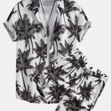 Palm Tree Print Shirt & Palm Tree Print Swim Shorts Set