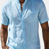 LINEN BLEND STAND COLLAR SHIRT FOR MEN
