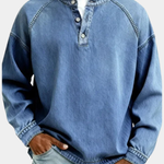 DENIM-LOOK HENLEY SHIRT FOR MEN