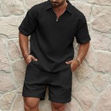 Waffle Zip Polo & Shorts Set