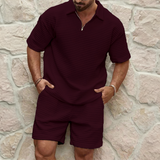 Waffle Zip Polo & Shorts Set