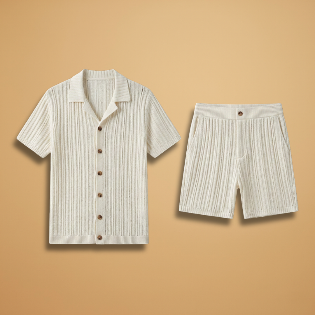 Summer Knit Set with Polo Shirt & Shorts