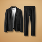 Blazer and Trouser Set with Adjustable Waist and Notched Collar