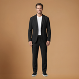 Blazer and Trouser Set with Adjustable Waist and Notched Collar