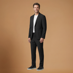 Blazer and Trouser Set with Adjustable Waist and Notched Collar