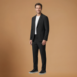 Blazer and Trouser Set with Adjustable Waist and Notched Collar