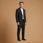 Blazer and Trouser Set with Adjustable Waist and Notched Collar