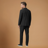 Blazer and Trouser Set with Adjustable Waist and Notched Collar