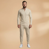 Casual Set with Buttoned Top and Drawstring Trousers