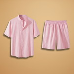 Casual Shirt & Shorts Set with Short Sleeves and Elastic Waistband
