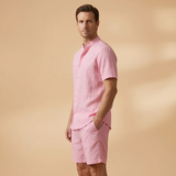 Casual Shirt & Shorts Set with Short Sleeves and Elastic Waistband