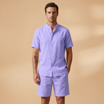 Casual Shirt & Shorts Set with Short Sleeves and Elastic Waistband