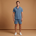 Corduroy Set with Short-Sleeve Shirt and Drawstring Shorts