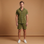 Corduroy Set with Short-Sleeve Shirt and Drawstring Shorts