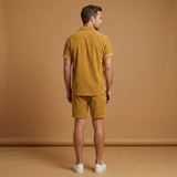 Corduroy Set with Short-Sleeve Shirt and Drawstring Shorts