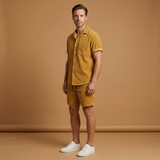 Corduroy Set with Short-Sleeve Shirt and Drawstring Shorts