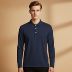 Polo Shirt with Button Fastening and Long Sleeves